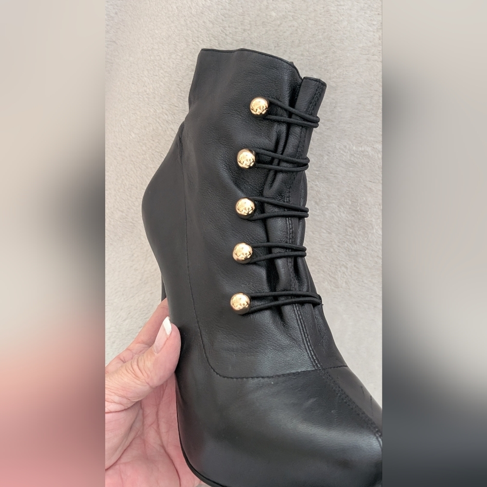 Christian Louboutin Vintage Soft Black Heeled Ankle Boots with Gold Buttons - Picture 4 of 9